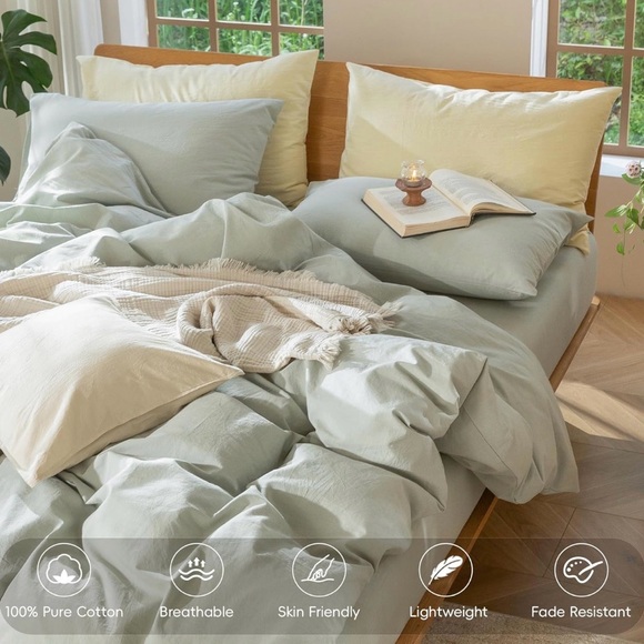 MooMee Bedding Duvet Cover Set 100% Washed Cotton - King (104"x90") - Picture 4 of 6